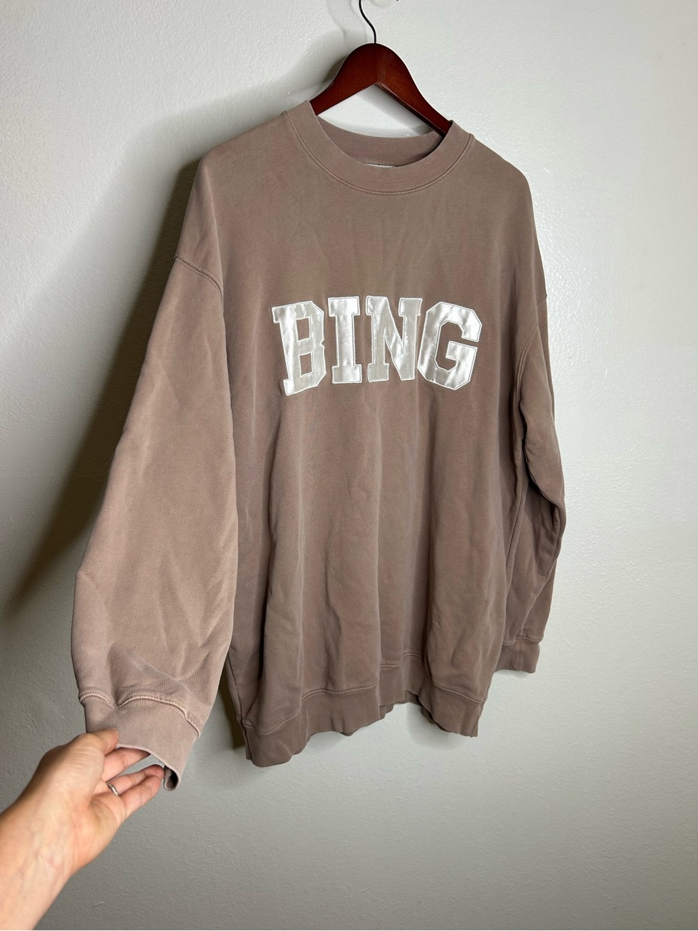 Anine Bing 100% Cotton Oversized Tyler 'BING' Spellout Sweatshirt in Tan - Picture 4 of 16